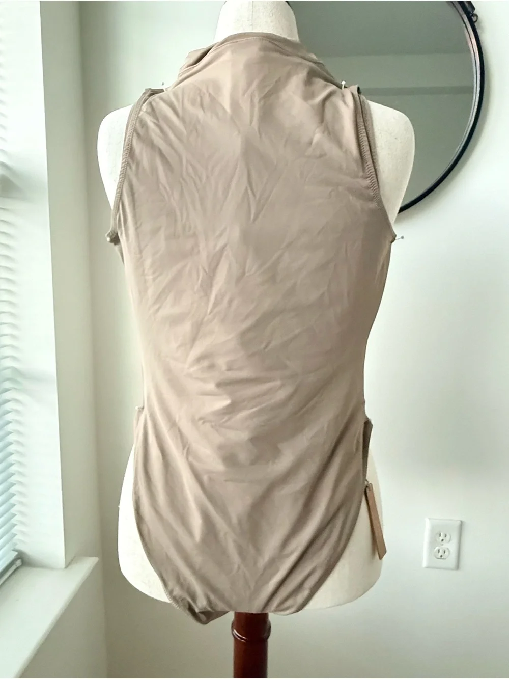 SKIMS Sleeveless Front-Zip Bathingsuit in color Desert - Picture 5 of 11
